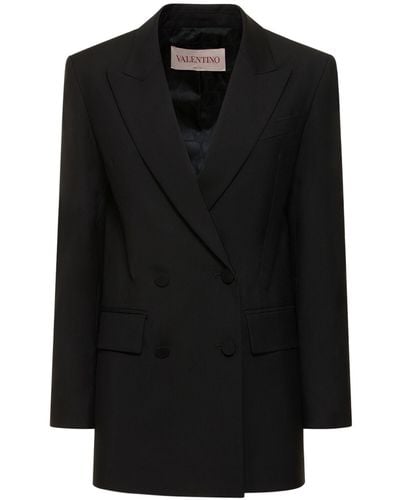 Valentino Wool & Mohair Double Breasted Jacket - Black