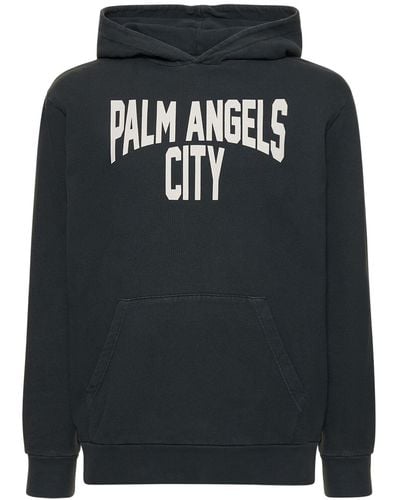 Palm Angels Hoodie Aus Gewaschener Baumwolle "pa City" - Schwarz