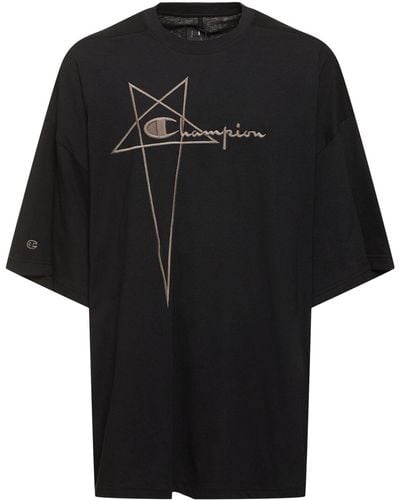 Rick Owens Jersey-t-shirt Mit Logostickerei - Schwarz