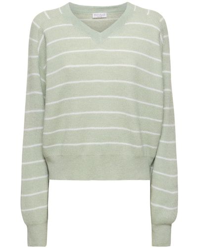 Brunello Cucinelli Alpaca & Cotton V-neck Sweater - Green