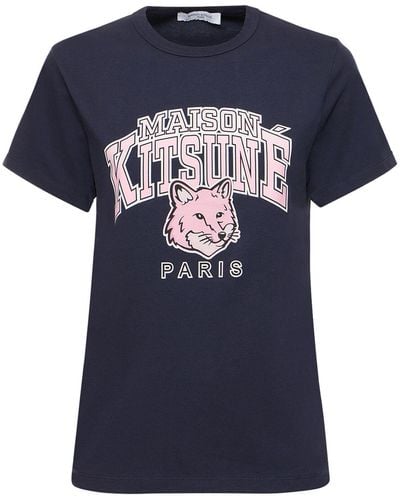 Maison Kitsuné Klassisches T-shirt Aus Baumwole "campus Fox" - Blau
