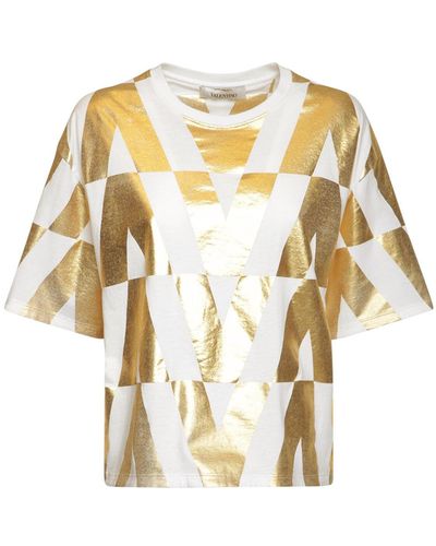 Valentino V Optical Print Cotton Jersey T-shirt - Metallic