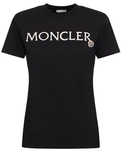 Moncler T-shirt Aus Bio-baumwolle Mit Logostickerei - Schwarz