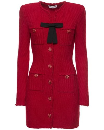 Self-Portrait Mélange Wool Blend Knit Mini Dress - Red