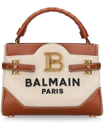 Balmain Bbuzz 22 Canvas & Leather Top Handle Bag - Brown
