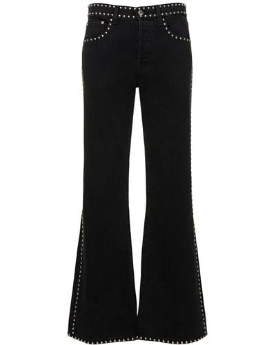 Lanvin Embroidered Studs Flared Denim Trousers - Black