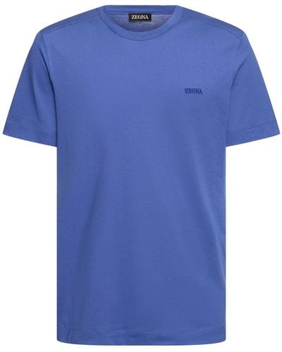 Zegna T-shirt manches courtes en coton - Bleu