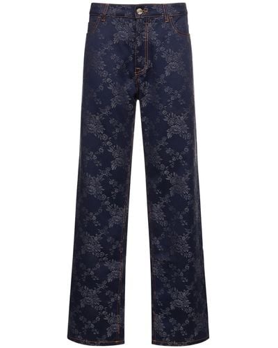 Etro Cotton Jacquard High Rise Straight Jeans - Blue