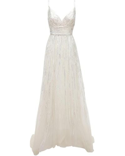 Elie Saab Sleeveless Embroidered Tulle Gown - White