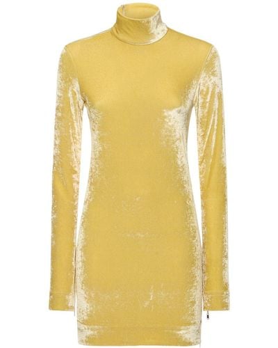 Jil Sander Velvet Long Sleeve Turtleneck Top - Yellow