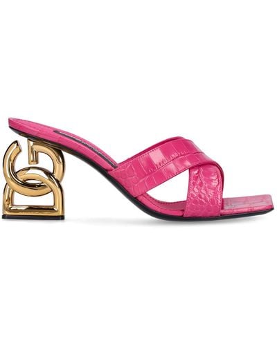 Dolce & Gabbana 75Mm Patent Croc Embossed Leather Mules - Pink