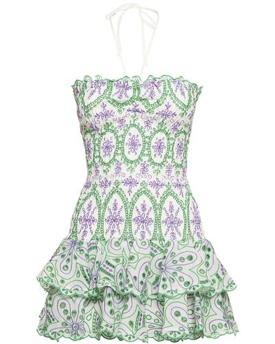 Charo Ruiz Megan Embroidered Cotton Mini Dress - Green