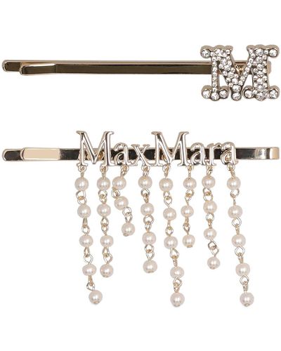 Max Mara Set Of 2 Faux Pearl & Crystal Hair Clips - White