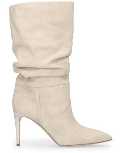 Paris Texas 85mm Slouchy Suede Boots - Natural