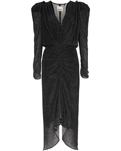 Isabel Marant Robe midi en soie imprimée maray - Noir