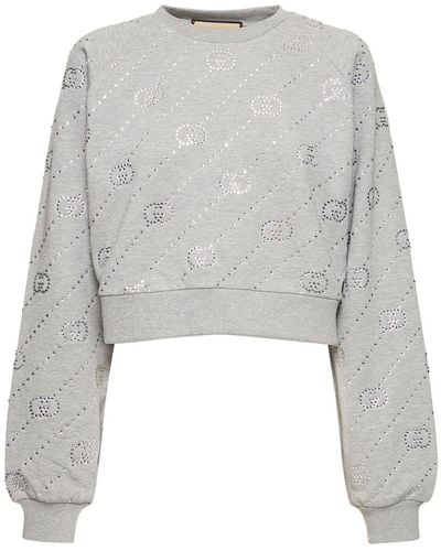 Gucci gg Cotton Jersey Crop Sweatshirt - Gray