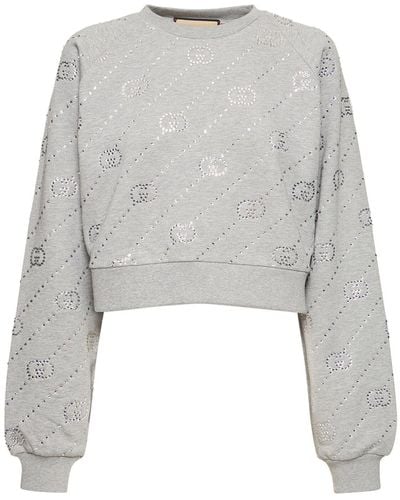 Gucci gg Cotton Jersey Crop Sweatshirt - Grey