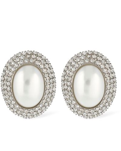 Alessandra Rich Oval Crystal & Faux Pearl Earrings - White