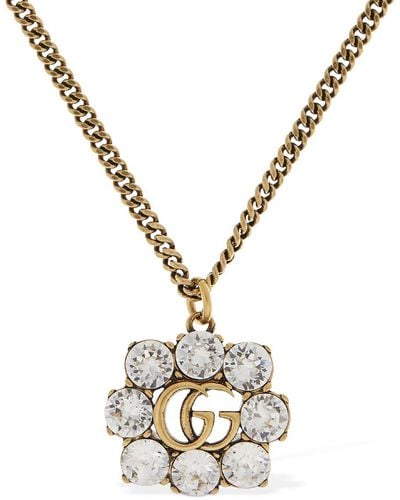 Gucci Gg Marmont Necklace W/ Crystal - Metallic
