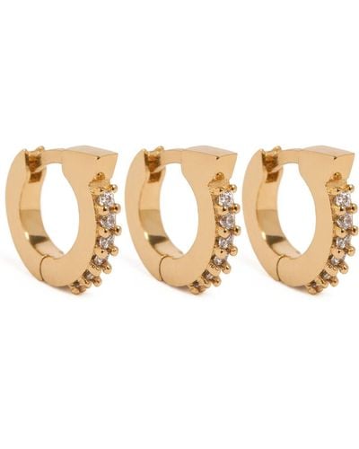 Ferragamo Set Of 3 Gancio Crystal Hoop Earrings - Metallic