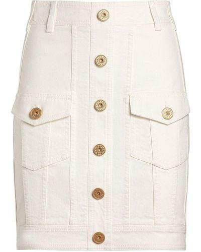 Balmain Cotton Denim Buttoned Mini Skirt - White