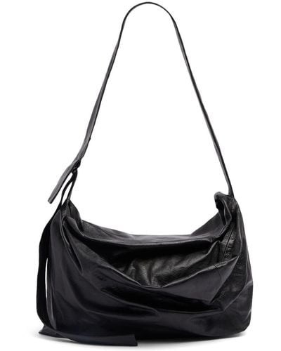 Yohji Yamamoto Puff Medium Leather Crossbody Bag - Black