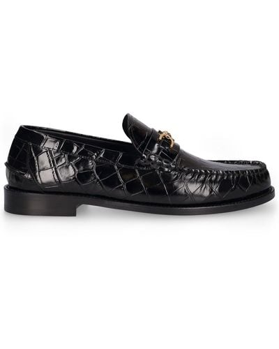 Versace Medusa Croc Embossed Leather Loafers - Black