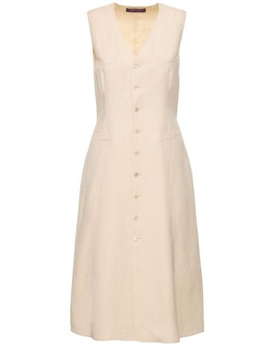 Ralph Lauren Collection Sleeveless Linen & Silk Dress - Natural