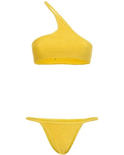 The Attico Terry Cloth One-Shoulder Bikini - Yellow