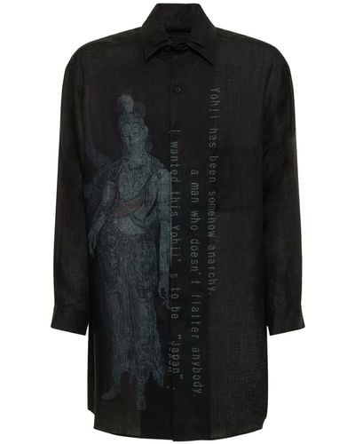 Yohji Yamamoto Printed Linen Shirt - Black