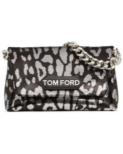 Tom Ford Mini Sequined Shoulder Bag W/chain - Grey