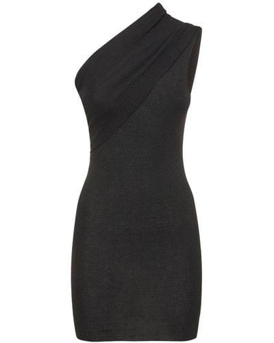 Rick Owens One-Shoulder Rib Knit Mini Dress - Black