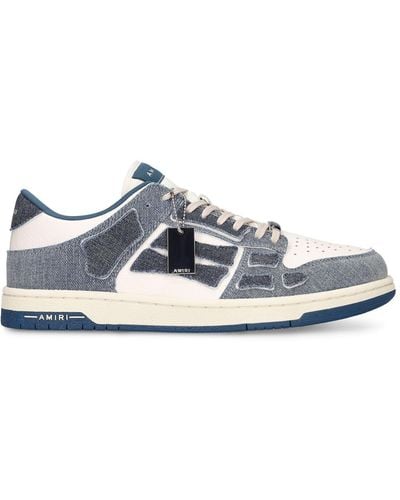 Amiri Skel Paneled Leather And Denim Low-top Sneakers - White