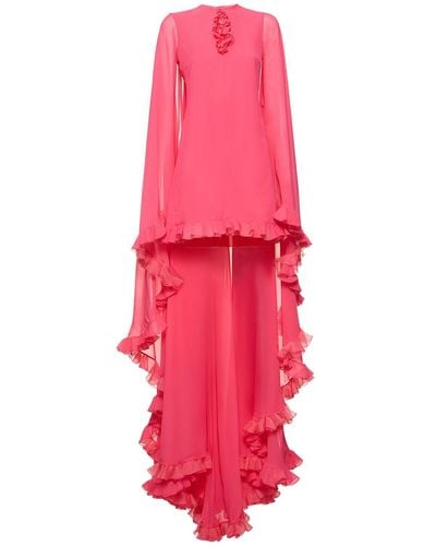 Giambattista Valli Silk Georgette L/S Mini Dress W/ Cape - Pink