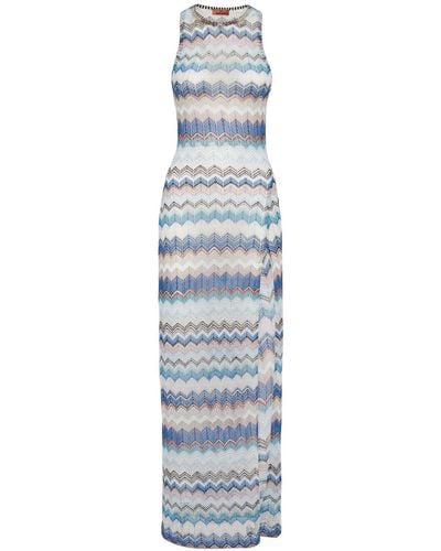 Missoni Chevron Crochet Lurex Midi Dress - Blue