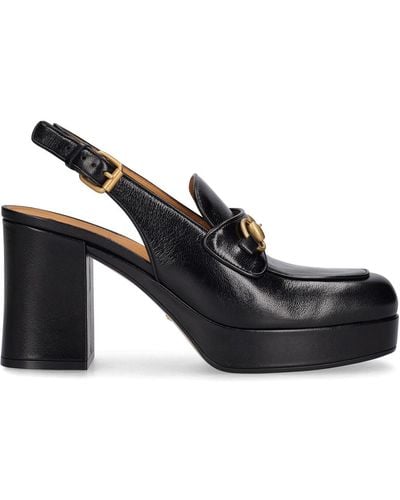 Gucci Lady Horsebit-detailed Leather Slingback Platform Court Shoes - Black
