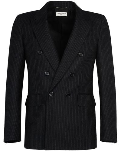 Saint Laurent Double Breast Wool Blend Jacket - Black