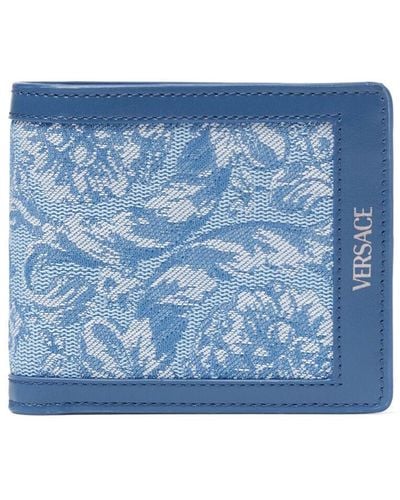 Versace Jacquard & Leather Logo Bifold Wallet - Blue