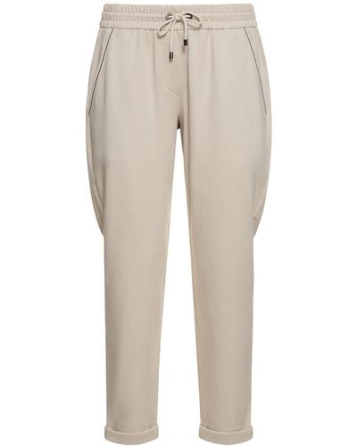 Brunello Cucinelli Embellished Cotton Jersey Sweatpants - Natural