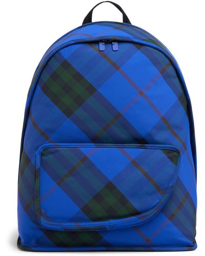 Burberry Shield Check Print Backpack - Blue