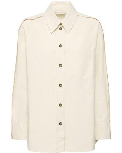 Victoria Beckham Pleat Detail Oversize Cotton Denim Shirt - White
