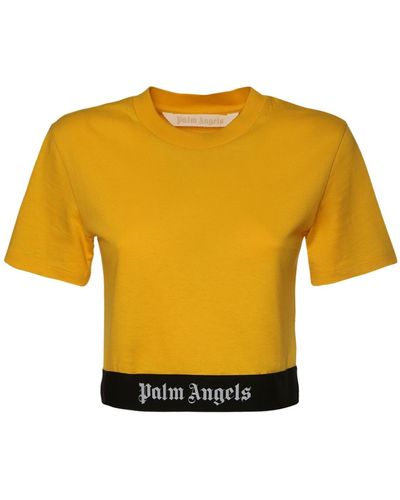 Palm Angels T-shirt Cropped In Jersey Di Cotone Con Logo - Giallo