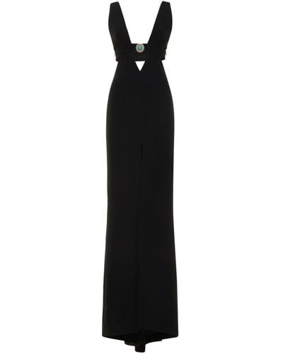Roberto Cavalli Embellished Cutout Crepe Long Dress - Black