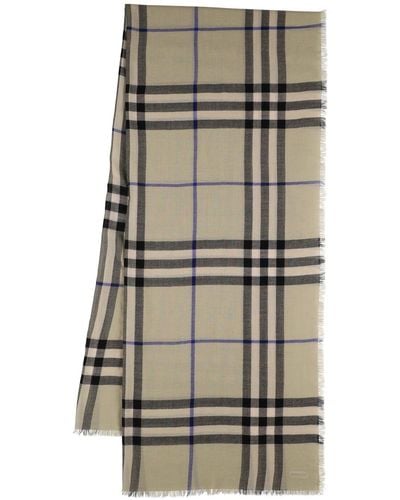 Burberry Lightweight Wool Giant Check Scarf - Grey