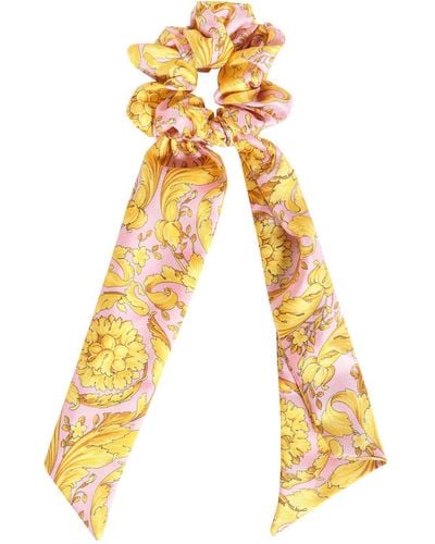 Versace Baroque Printed Silk Twill Scrunchie - Yellow