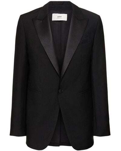 Ami Paris Wool & Mohair Tuxedo Blazer - Black
