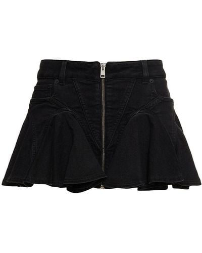 Mugler Ruffled Cotton Denim Mini Skirt - Black