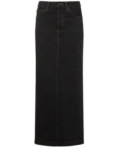 Wardrobe NYC Cotton Denim Midi Column Skirt - Black