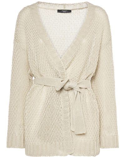 Weekend by Maxmara Kabala Belted Linen Knit Cardigan - Natural