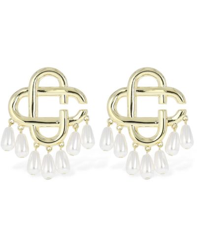 Casablancabrand Logo Pearl Drop Earrings - Metallic